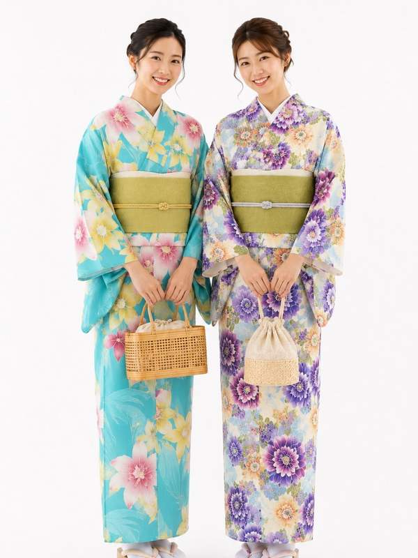 夏着物の女性2人
